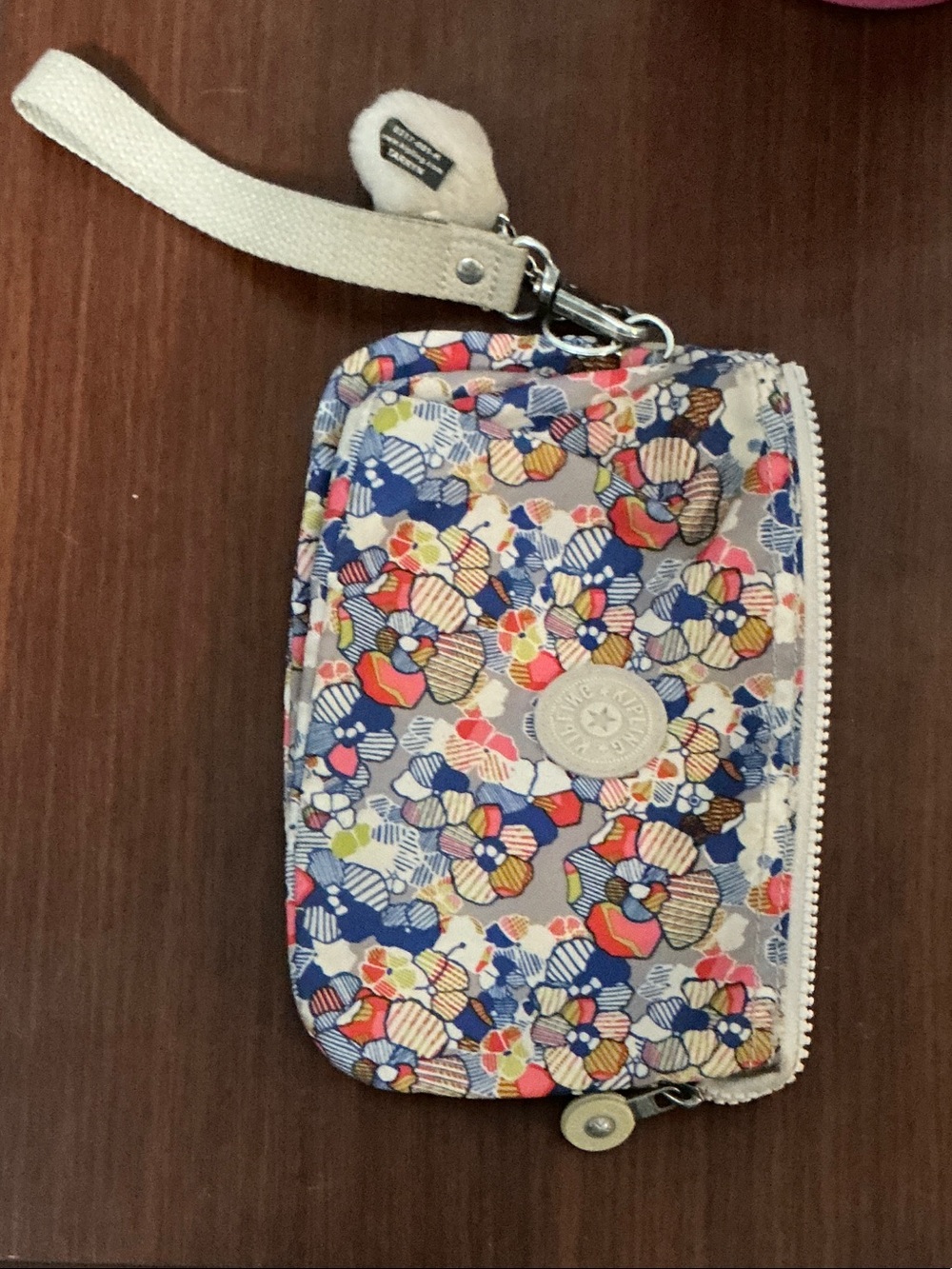 Kipling Floral Zip Wristlet in Blue, Pink, Cream and Yellow